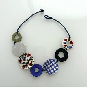 Blue circles statement necklace floral pattern details